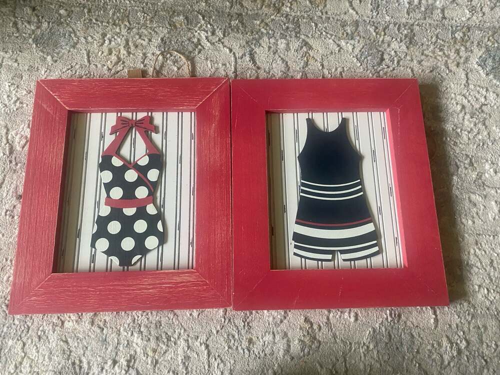 Cracker Barrel Vintage Style Swimsuit Framed Wall Art Set of 2